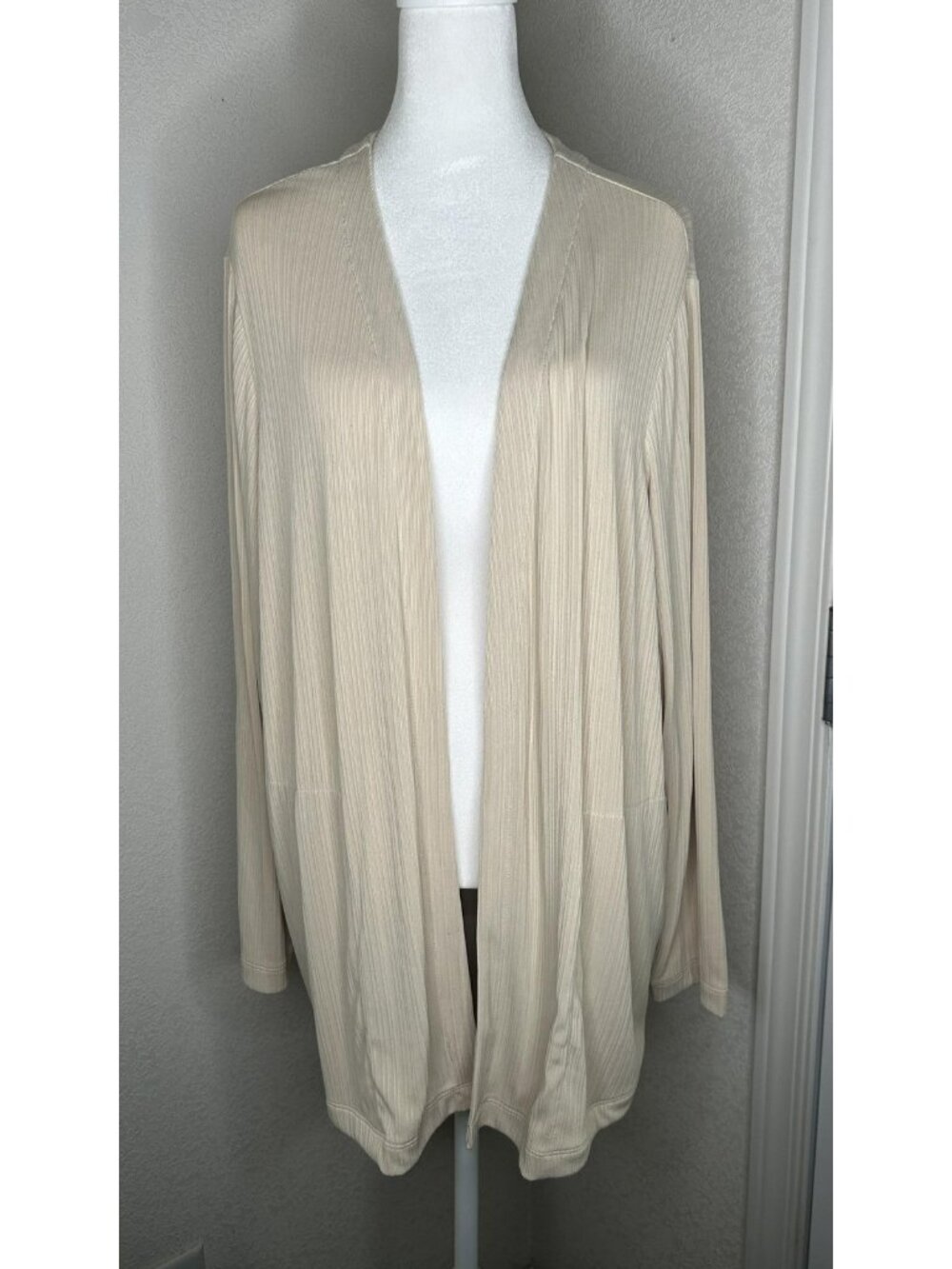 J Jill Cardigan Womens XL Beige Wearever Oatmeal Open Front Knit Stretch Pockets